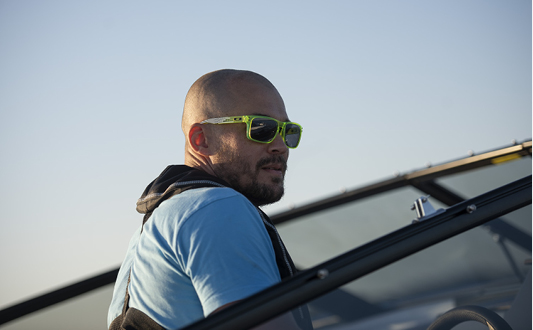 Man with sunglasses cruising.